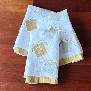 Elegant Holiday Gold and Silver Linen Kitchen Tea Towels